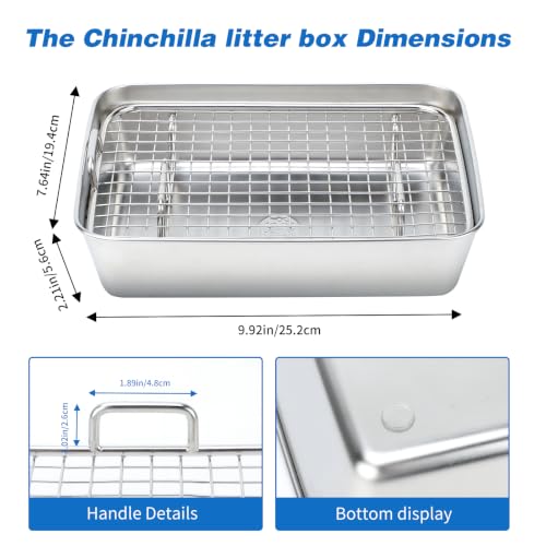 Chinchilla Litter Box with Grid, Stainless Steel Tray, Potty Trainer | 304 Stainless Steel Tray, 0.55 in Grid Separates Droppings, Chew-Resistant Build, Easy Rinse Clean, Odor-Resistant Surface