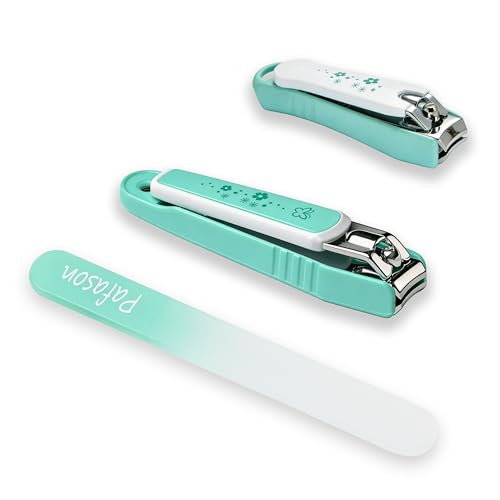 PAFASON Ultra Sharp Nail Clipper Set, Fingernail and Toenail Trimmer Cutter, Stainless Steel, Curved Blade, Sturdy, Nail Catcher, Nail Files for Men and Women - color: Light Green