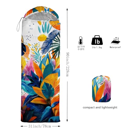 AILONEN Midnight Meow Sleeping Bag, Charcoal Cat Eyes Crescent Graphic, Portable Camp Sack Sleepover Style - color: Tropical Leaves