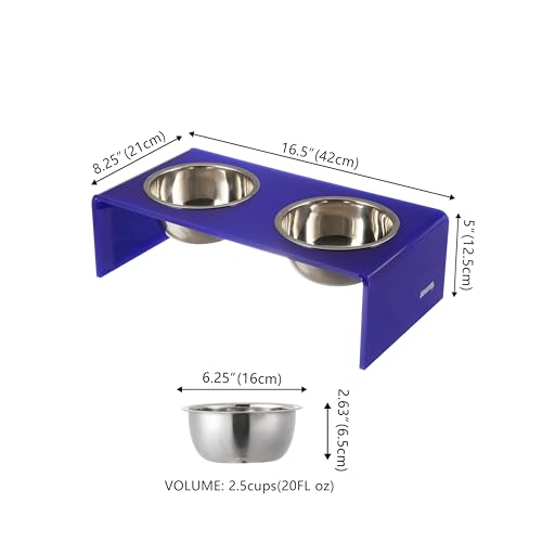 DBL2000F Keaton 5" Small/Medium Modern Acrylic Rectangular Elevated Pet Feeder with 20oz 2-Stainless Steel Bowls, Purple/Chrome - color: Purple/Chrome, size: 20 Ounces (5" Cups 2-Pack)