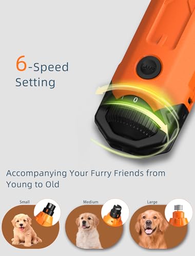 6-Speed Dog Nail Grinder& 3 Grinding Heads with 2 LED Lights | Super Quiet (45 db) Pet Nail grinder 12000RPM & 3 Grinding Ports with Dust Cap Dog Nail Trimmer for Large Medium Small Dogs - size: Orange+3 Heads