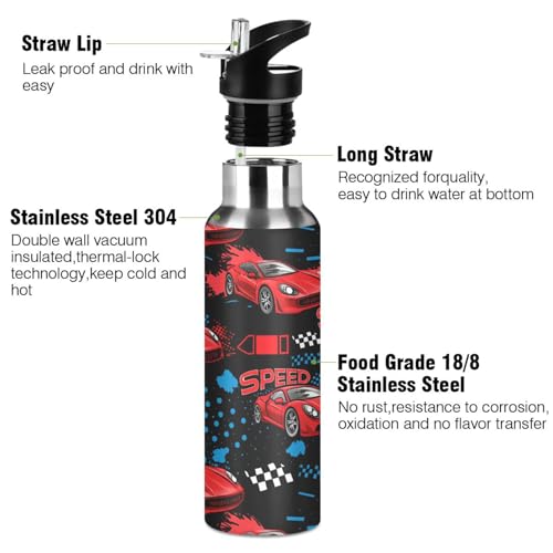 Red Race Car Insulated Sports Water Bottles Vacuum Stainless Steel Mug with Straw Lid & Handle 20 oz for Kids Men Women - color: A1253