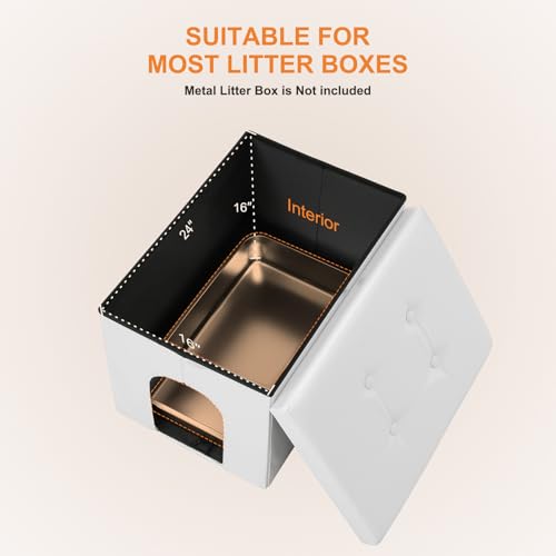 MEEXPAWS Cat Litter Box Enclosure Furniture Odor Control, Large | L Hidden Cat Litter Box Bench Ottoman, Cabinet Dog Proof, Waterproof Inside, Easy Clean, Easy Assembly, White - color: White, size: L 25.6'' x 17.7'' x 17.7''