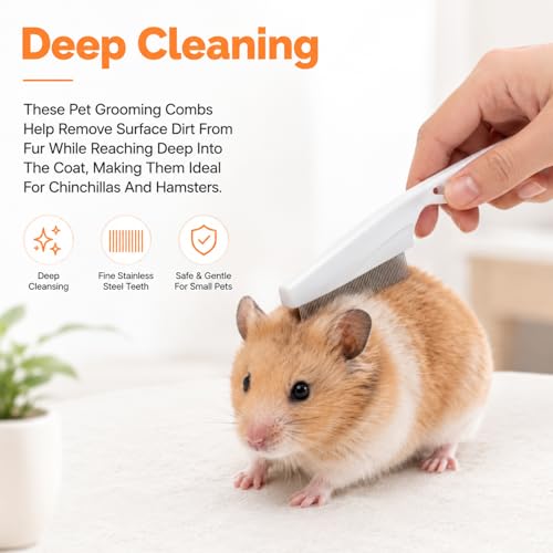 2Pcs Flea Combs, Fine Tooth Rabbit Brush, Stainless Steel Rounded Teeth Bunny Brush for Grooming, Guinea Pigs, Cats, Dogs, Chinchillas, Ferrets and Rabbits