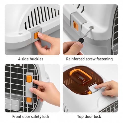 Hard Cat Carrier for Large Cats up to 20 lbs, Top Loading Plastic Pet Travel Kennel with Hard Shell, Metal Wire Door, Roof Petting Hatch and 360 Ventilation,Includes Feather Wand(Gray Set) - color: gray set