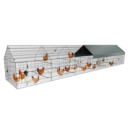 Chicken Coop, 21ft x 3.5ft Chicken Run Pen with Cover for Yard | Waterproof Sunshade Cover, Auto-lock Door, Ground Stake, Metal Portable Chicken Tractor for Poultry, Rabbits & Small Animals - size: 260.0"L x 40.0"W x 40.0"H