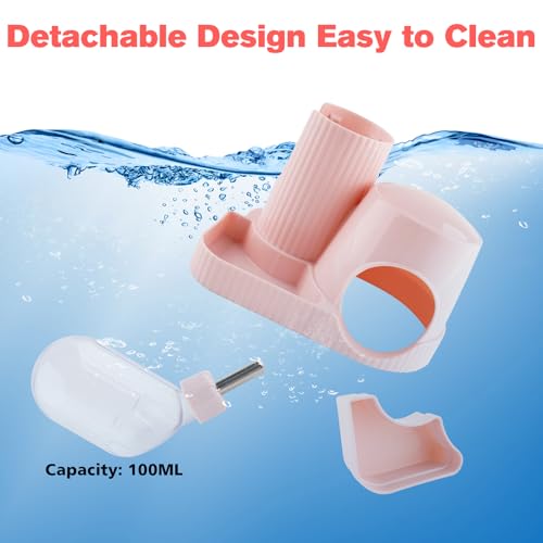 3 in 1 Multifunctional Hamster Water Bottle No Drip Gerbil 100ML Water Bottle Dispenser with Food Bowl Small Animal Auto Dispenser with Hideout Base Hamster Cage Accessories (Pink) - color: Pink