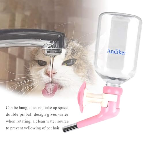 Andiker Dog Water Bottle for Crate, No-drip 350ml Dog Water Dispenser Adjustable and Detachable Installed on the Kennel Cage Water Bottle for Dogs and Puppy Drinking Water (Pink) - color: Pink