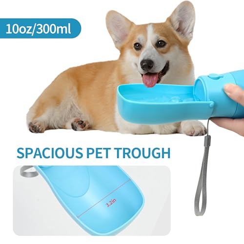 Portable Dog Water Bottle 10oz Blue | Foldable pet water dispenser, food grade plastic, ease to use for outdoor walking, hiking, travel - color: Blue, size: 10OZ