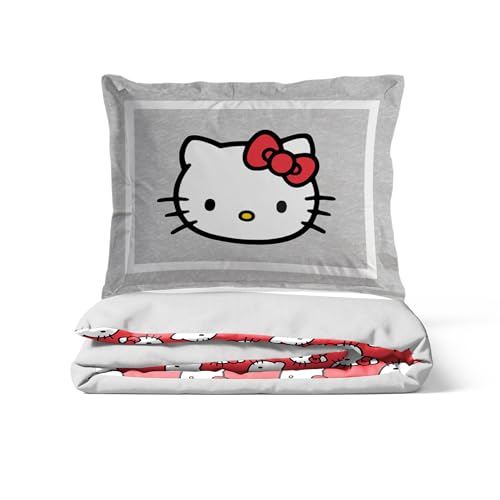 Jay Franco Duvet Cover Set – 3 Piece Super Soft Bedding with Sham Pillowcase, Cover ONLY Comforter Not Included, Grey - Hello Kitty, Queen - color: Grey - Hello Kitty, size: Queen