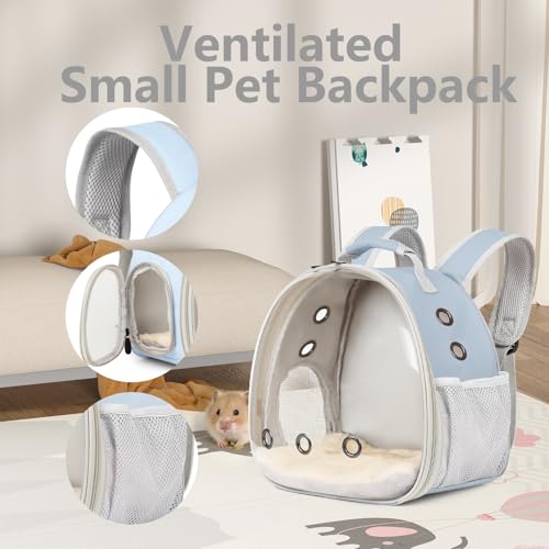 2-Pack Small Animal Backpack Carrier & Ceramic Hamster Hideout for Cooling Summer, Hamster House and Habitat Cool Bed for Other Similar-Size Small Pet Gerbil Rat Chinchilla - color: Blue