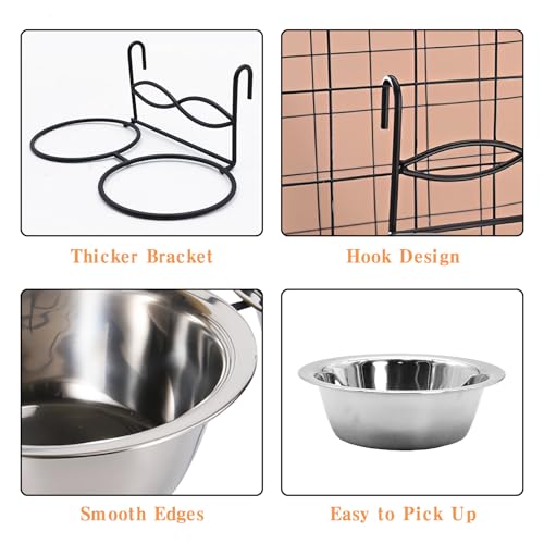 kathson Stainless Steel Bird Bowls for Cage, 2 PCS Metal Pet Food Water Dishes with Holder Feeder Cage Coop Hook Feeder Cups for Birds, Parrots, Small Sized Dogs and Cats (6.7 Inch Dia) - size: 6.7 Inch Dia