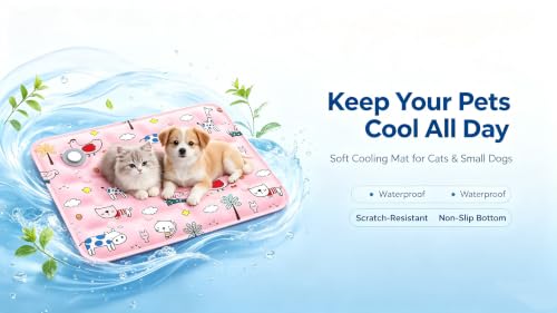 Water-Fillable Pet Cooling Mat, Pressure Activated Gel Cooling Pad for Dogs & Cats, Durable & Scratch Resistant, Perfect for Hot Weather to Prevent Overheating (88, Pink Zoo, 11.8 * 15.7) - color: pink zoo, size: 11.8*15.7
