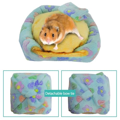 Small Animal Pet Bed, Sleeping House Habitat Nest for Guinea Pig Hamster Hedgehog Rat Chinchilla Hideout Bedding Snuggle Sack Cuddle Cup Cage Accessories with Removable Washable Mat (Blue) - color: Blue