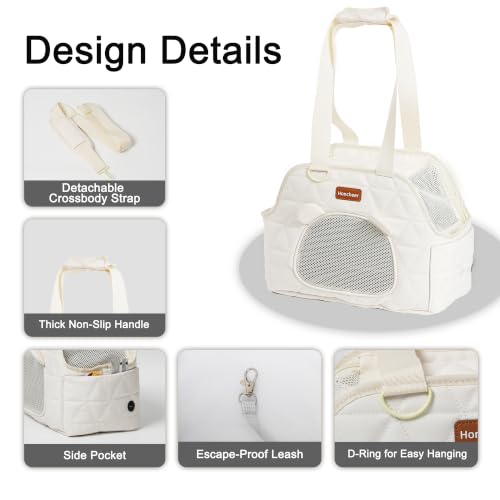 Dog Purse Carrier for Small Dogs Firm Bottom Puppy Travel Bag (Cream White) | Cat Carrier Small Dog Bag with Pocket, Breathable Mesh, Anti-Escape Safety Leash, Comfy Dual-Sided Mat for Outdoor Car Travel - color: Cream White
