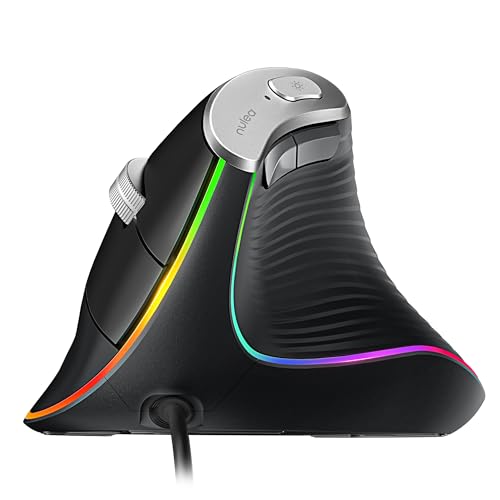 Nulea M504 Wired Vertical Mouse, USB Optical Ergonomic Mouse Wired with 4 Adjustable DPI, 11 RGB Backlight Modes, Compatible for Laptop, PC, Desktop, Mac, Black - color: B-Black