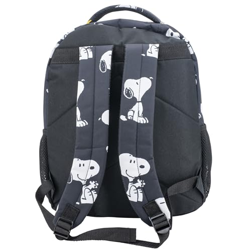 AI ACCESSORY INNOVATIONS Peanuts 16” Backpack With Front Pocket for Girls & Boys, Allover Print Bookbag Featuring Snoopy & Woodstock, Black - color: Black