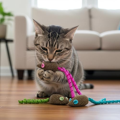 SmartyKat Magic Mice Compressed Catnip and Ribbon Cat Toys, Mess-Free for Hunting & Batting Fun for Cats & Kittens, Set of 3 - style: Magic Mice