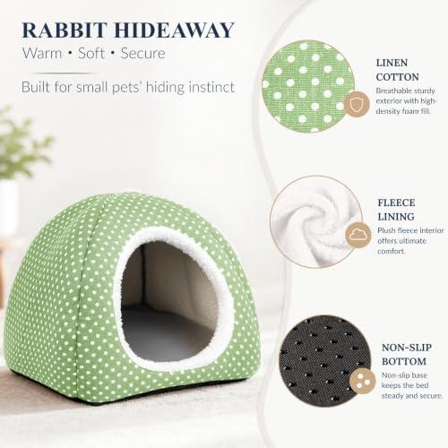 Rabbit Hideout Large Bunny Bed Washable Rabbit House | Fleece Hiding Hut for Indoor Bunnies Guinea Pigs, Small Animal Hideaway - color: Green