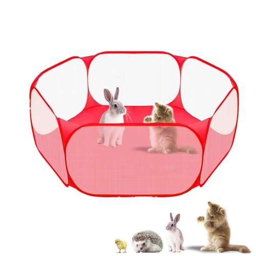 Small Animals Playpen, Portable Pop-up Open Interactive Pet Tent, Indoor Outdoor Fence for Rabbits, Guinea Pig, Hamster, Chinchillas, Kittens, Puppies - color: Red