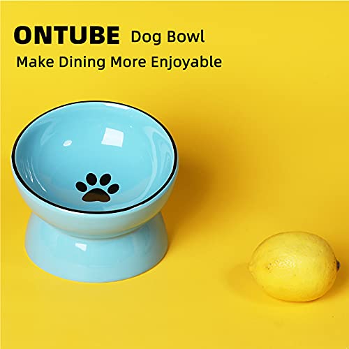 ONTUBE Ceramic Raised Cat Dishes Bowl, 10 oz (Blue) | Ceramic, elevated, 5.3in, 10oz, pet bowl, easy-clean, non-slip, sturdy, ergonomic, healthier, dishwasher-safe, microwave-safe - color: Blue