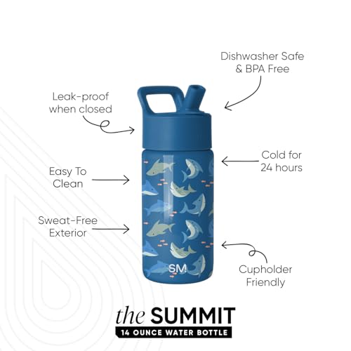 Simple Modern Kids Water Bottle & Toddler Cup | 14oz | Shark | Insulated Stainless Steel Toddler Water Bottle, Kids Tumbler with Straw | Spill Proof for School, Girls, Boys | Shark Shiver - color: -Shark Shiver, size: 14 Ounces