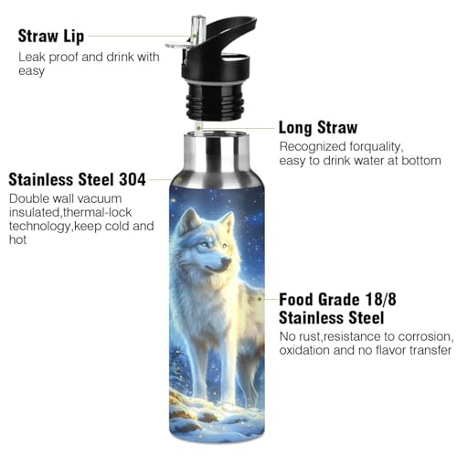 Wolf Girls Water Bottle Kids Insulated Sports Vacuum Stainless Steel Mug with Straw Lid & Handle 20 oz - color: C1138
