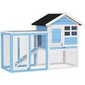 PawHut 49" Wooden Rabbit Hutch Bunny Cage with Fun Outdoor Run Light Blue | Waterproof Asphalt Roof, Removable Tray and Ramp, for Rabbits, Chickens, Ducks - color: Light Blue