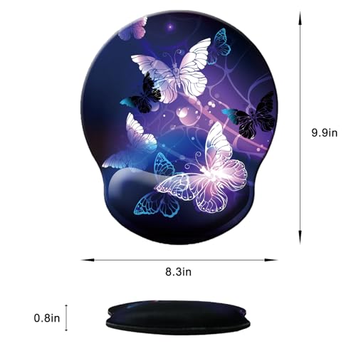 Mouse Pad with Wrist Support, Ergonomic Mouse Pad with Memory Foam Wrist Rest Cushion, Non-Slip Rubber Base Gaming Mice Pad for Home Office Computer Laptop, Butterfly - color: H-butterfly