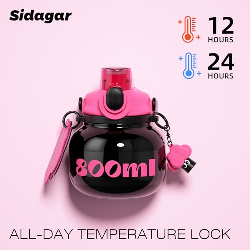 27 oz Insulated Water Bottle with Straw Lid, Leakproof, Black | Premium 316L Stainless Steel, Leakproof, Wide Mouth Water Jug with Handle, All-day Hot or Cold Retention, Travel & Daily Use - color: Black, size: 27 Ounces