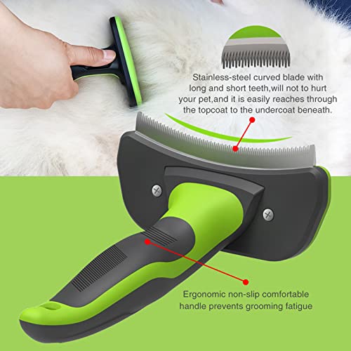 Upgraded Pet Self Cleaning Grooming Brush Curved Deshedding Tool | Reduces Shedding by Up to 95%,Professional Grooming Brush,Curved Blade,Small Pets,Green S - size: Small
