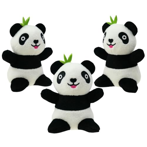Dog Hide and Seek Toys Puppy Chew Squeaky Toys Plush Mushroom&Bamboo&Shell Hideout Stuffing with Squeakers Animals (3Pcs Squeaky Panda) - color: 3Pcs Squeaky Panda