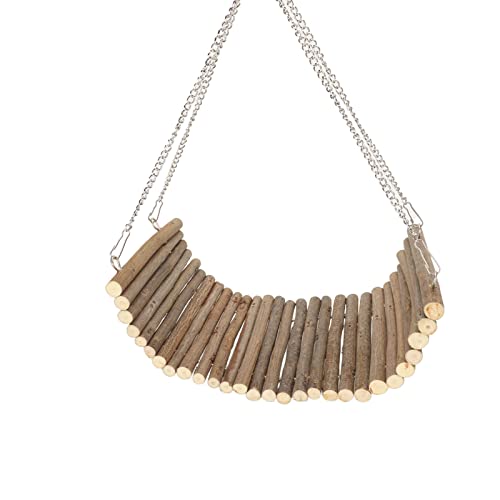 Hamster Wooden Swing, Natural Large Space Climbing Playing Toy with Hanging Chain for Parrots Gerbils and Similar Size Pets (15 * 35CM) - size: 15*35CM