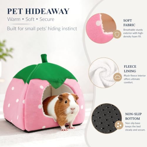 Guinea Pig Hideout, 2 Pack Dwarf Rabbit House Bed | Cozy Hide-Out for Hedgehog Chinchilla Ferret & Other Small Animals, Cage Accessories - color: Red & Pink