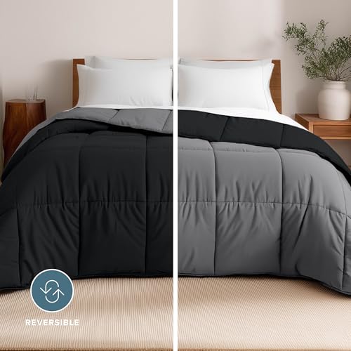 Bare Home Oversized Queen Comforter - Reversible Colors - Goose Down Alternative - Ultra-Soft - Premium 1800 Series - All Season Warmth - Bedding Comforter (Oversized Queen, Black/Grey) - color: 07 - Black/Grey, size: Oversized Queen