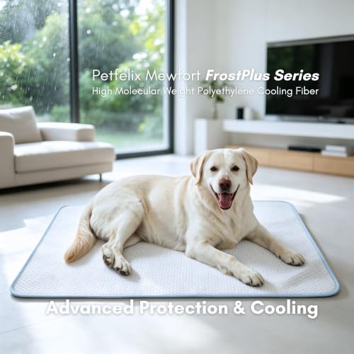 Petfelix FrostPlus Cooling Mat for Dogs Qmax>0.45 Breathable Dog Cooling Mat Chemical Free Fabric Cooling Dog Bed for Cats and Small Animals Non Slip Washable Scratch Resistant, XL, 43''*28'' - size: XL-43''*28''