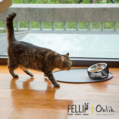 Felli Oblik Elevated Cat Bowl Removable Stainless Steel Wide Dish for Dry Wet Food Feeding & Dishwasher Clean, Slanted Whisker Fatigue Friendly Metal Plate (Smoky, 0.5 Cups Shallow Dish) - color: Smoky, size: 0.5 Cups Shallow Dish