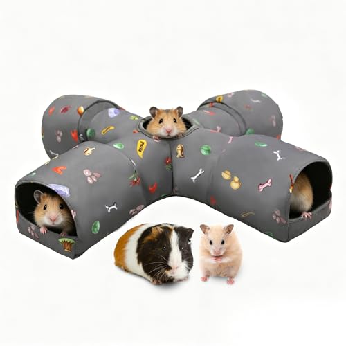 4-Way Small Pet Tunnel with Top Cave, Collapsible Interactive Hideout Tunnel for Hamster, Guinea Pig, Gerbil, Chinchilla, Dwarf Rabbit & Other Small Animals - color: Standard 4-Way