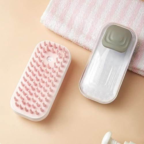 Pet Grooming Bath Massage Brush with Soap and Shampoo Dispenser Soft Silicone Bristle for Long Short Haired Dogs Cats Shower(Pink) - color: Pink
