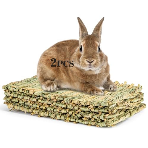 Sukh Bunny Mat, Grass Mats for Rabbits - 2 Pack Natural Woven Hay Cage Bed | Rabbit Mat, Bunny Bedding & Rabbit Toys for Indoor Rabbits, Guinea Pigs, Chinchillas, Hamsters, Gerbils, Mice and Rats - size: 2 PCS