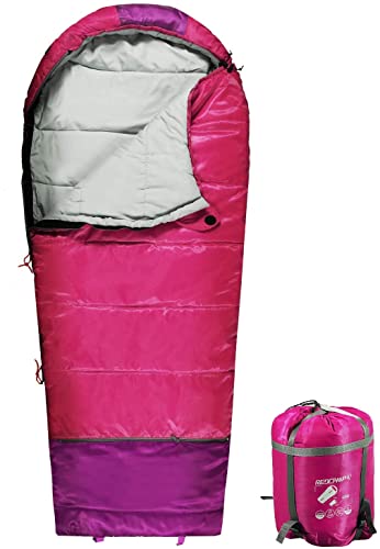 REDCAMP Kids Mummy Sleeping Bag for Camping, 3 Season Cold Weather Sleeping Bag Fit Boys,Girls & Teens, Blue/Rose Red - color: Pink with 2.4lbs Filling