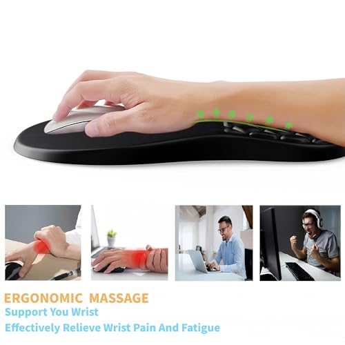 Ergonomic Mouse Pad Wrist Support with Massage Design,Classic Black Wrist Pain Relief Mousepad with Memory Foam,Non-Slip PU Base - color: A-01