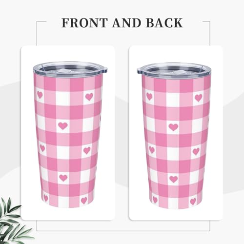 Checkered and Heart Tumbler with Lid and Straw Checkerboard 20oz Insulated Stainless Steel Cup Pink Travel Coffee Mug Water Bottle for Women Gift for Birthday Christmas - color: Pink White