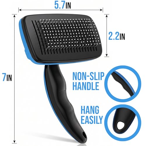 Pet Slicker Brush with Self-Cleaning Button – Deshedding & Grooming Tool for All Hair Types – Safe for Puppy, Kitten & Dogs, Cats, Blue, Hampton Distribution