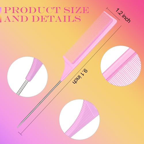Leinuosen 3 Pack Rat Tail Comb Carbon Fiber,Light Blue,Light Pink,Purple | Steel Pin Tail for Sectioning, Heat Resistant Teasing, Pick Comb for Women Wig Styling, Fishtail Design for Salon Updos - color: Light Blue, Light Pink, Light Purple