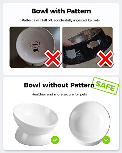 LoeJan Elevated Cat Food Bowl, 5 Oz Ceramic Raised and Tilted Water Bowl, Anti Vomiting and Protect Pets' Spines Dishes for Small Dog, Fat Faced Cat, Kitten (White, 1 Pack) - color: White