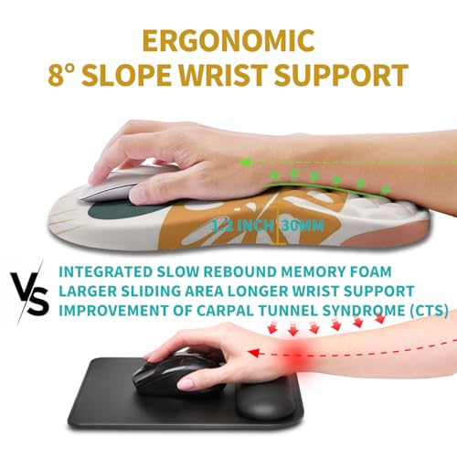 Hokafenle Ergonomic Mouse Pad Wrist Support, Wrist Rest Mousepad for Carpal Tunnel Pain Relief with Integrated Memory Foam Slope Massage Bulge (11.8x7.9 inch,Abstract Leaves - color: KM31-Abstract Leaves
