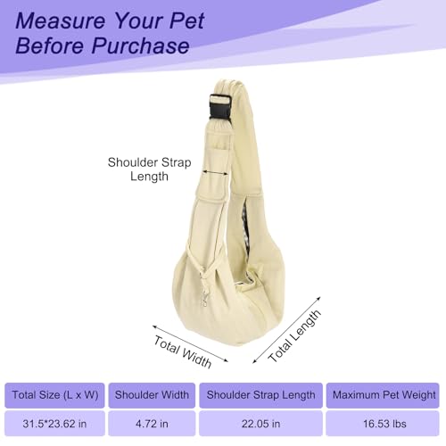 Dog and Cat Sling Carrier Up to 16.5 Lbs, Hand-Free Reversible Pet Sling Carrier with Adjustable Strap and Pocket, (White, 1 Pcs) Intended for Hiking/Camping/Traveling - color: White