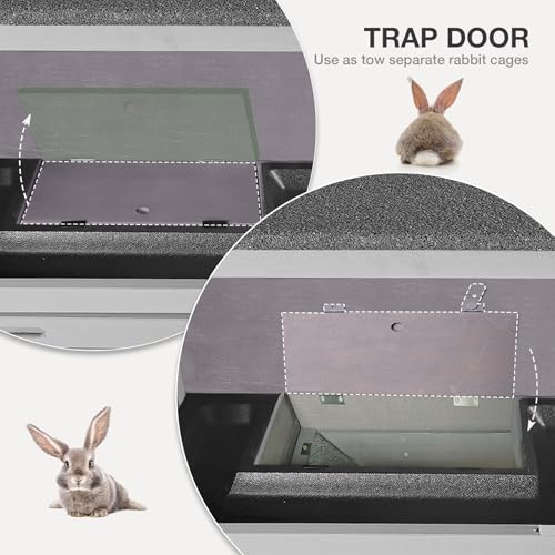 Rabbit Hutch with Trap Door Indoor Rabbit Cage with 4 Casters Bunny cage 2 Story & 2 Trays Guinea Pig Cage 36 inchs Bunny Cage - color: Grey