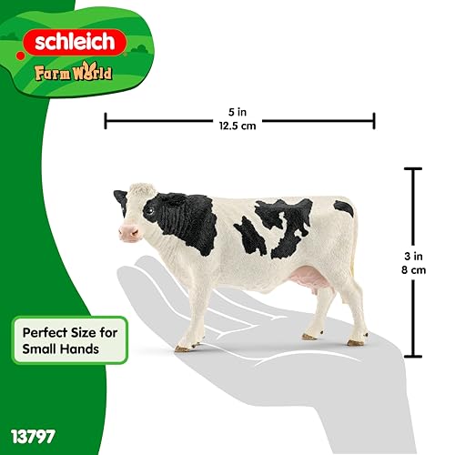 Schleich Farm World, Farm Animal Toys for Kids Ages 3 and Above, Black and White Holstein Cow Toy Figure - style: Holstein Cow